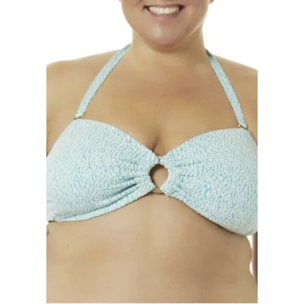 Time and Tru Women's Size Medium (8-10)  Bikini Top, O-Ring Halter Turquoise